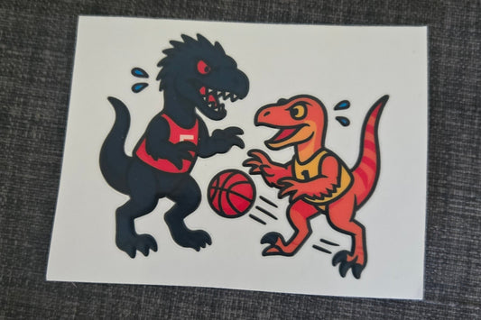 Scorpius Rex & Raptor playing basketball